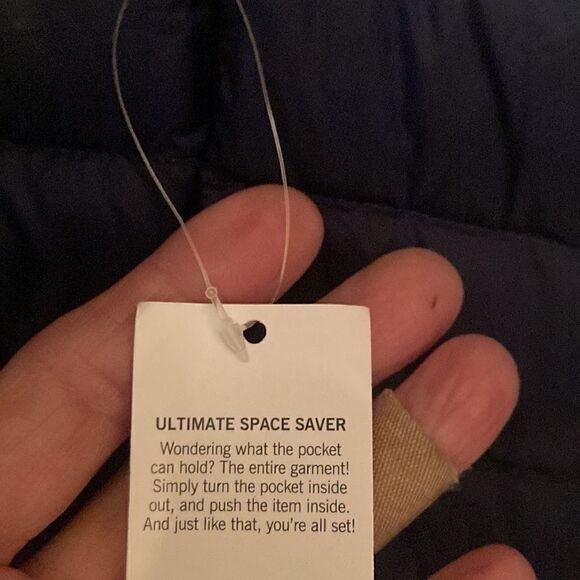 Land’s End Ultralight 800 down hood quilted zip long packable coat Navy Small - Picture 10 of 13